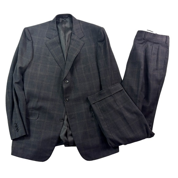 Ermenegildo Zegna 56R 46R 36x30 Charcoal Tan Flannel Wool Cashmere 2pc Suit
